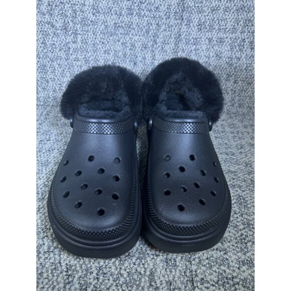 CROCS Black Fuzzy Lined Mules - Picture 1 of 6